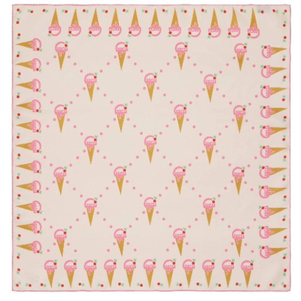 SALE! NWT GUCCI Silk Scarf Ice Cream Print Pink Ivory Cherries Large *w/Box MINT